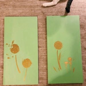 Set of dandelion, gold detailed green canvases